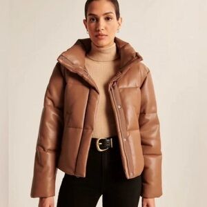 Abercrombie & Fitch Tan Leather Puffer Jacket
